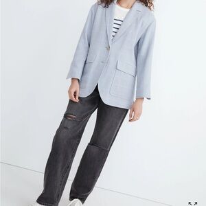 Cotton-Linen Relaxed Larsen Blazer in Windowpane dusty pool XL